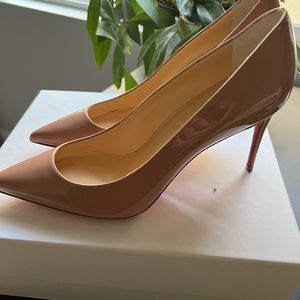 Christian Louboutin Kate Pointed Toe Pump in Nude Patent Leather